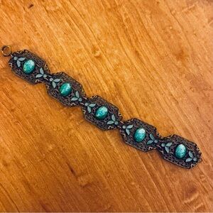 Vintage Filigree Bracelet with Green Accents